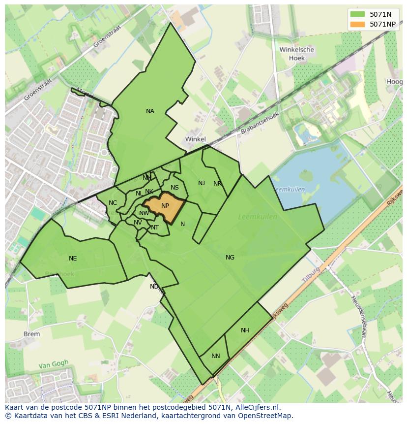 Afbeelding van het postcodegebied 5071 NP op de kaart.