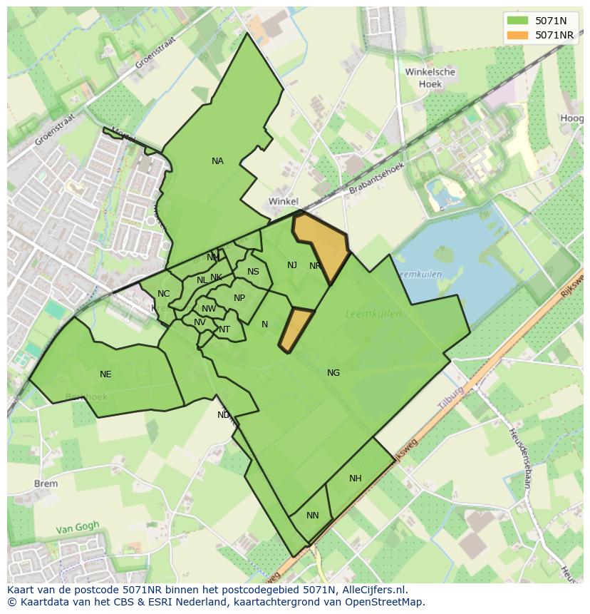 Afbeelding van het postcodegebied 5071 NR op de kaart.