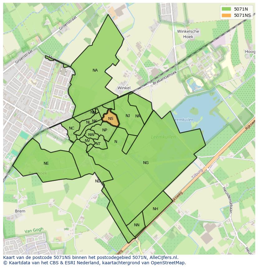 Afbeelding van het postcodegebied 5071 NS op de kaart.
