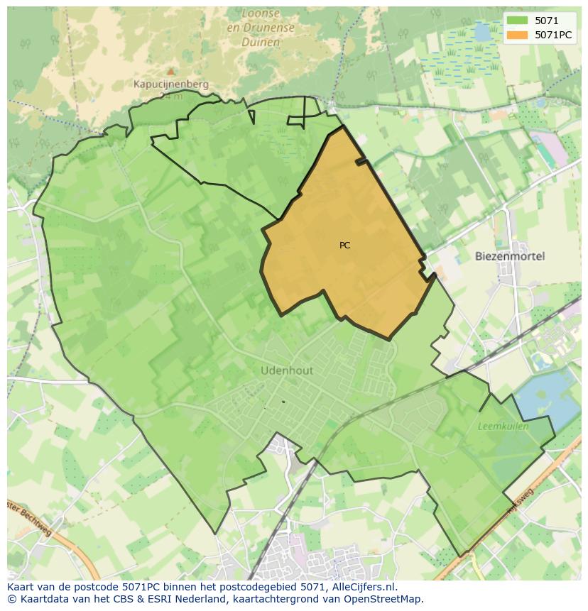 Afbeelding van het postcodegebied 5071 PC op de kaart.