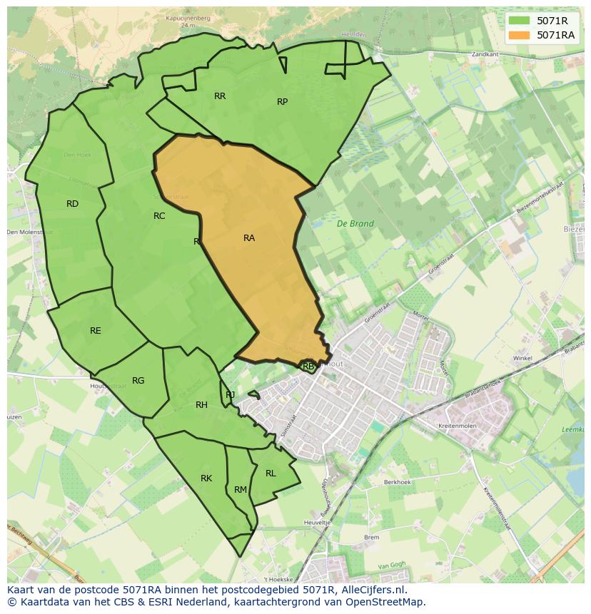 Afbeelding van het postcodegebied 5071 RA op de kaart.