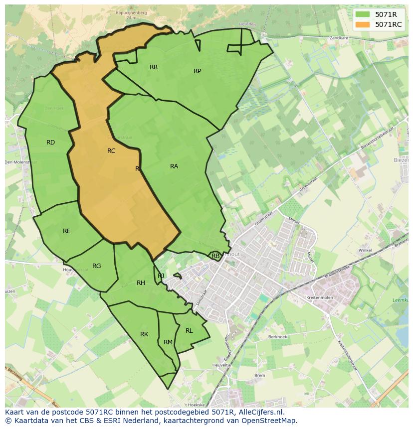 Afbeelding van het postcodegebied 5071 RC op de kaart.