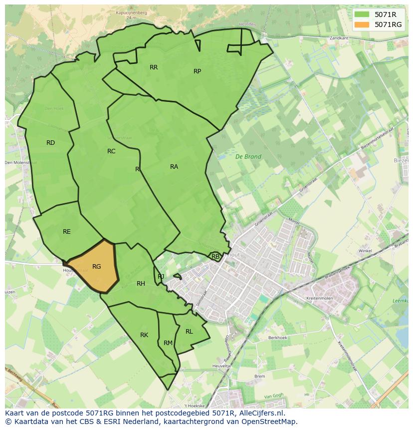 Afbeelding van het postcodegebied 5071 RG op de kaart.
