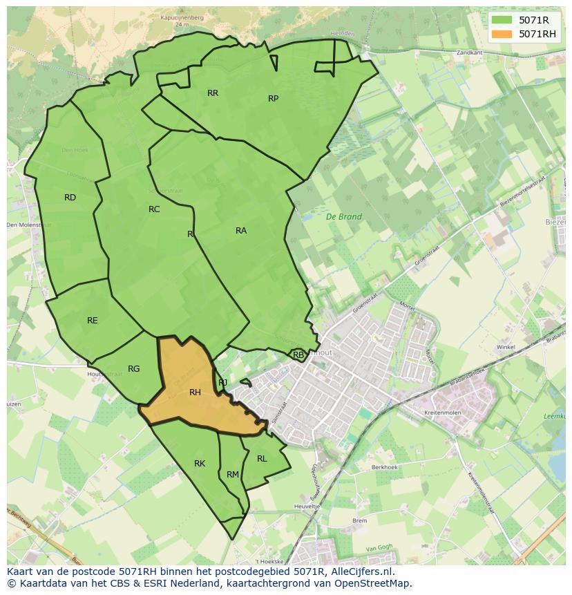 Afbeelding van het postcodegebied 5071 RH op de kaart.