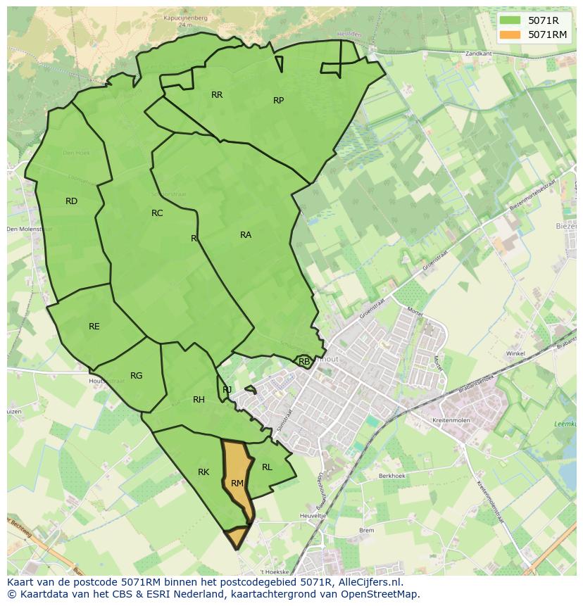 Afbeelding van het postcodegebied 5071 RM op de kaart.