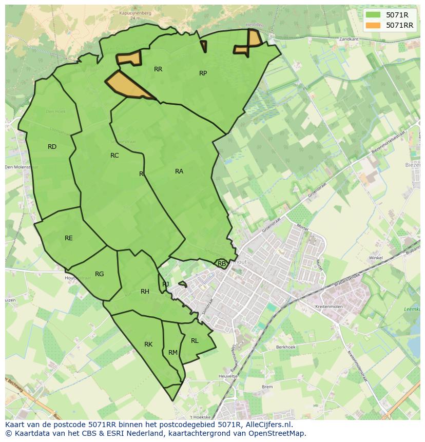 Afbeelding van het postcodegebied 5071 RR op de kaart.