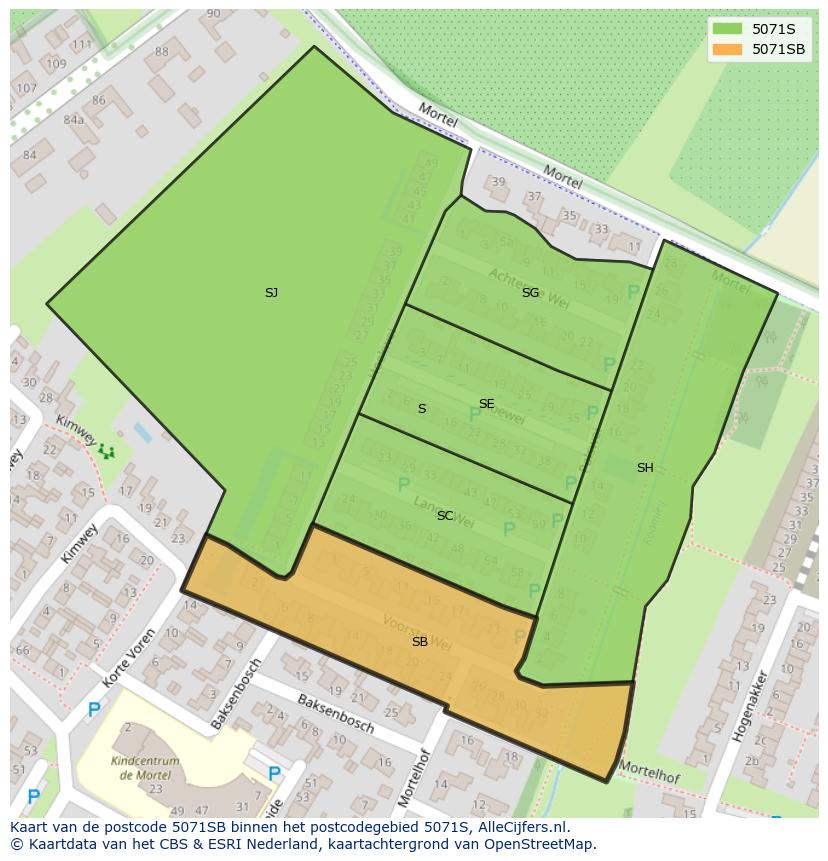 Afbeelding van het postcodegebied 5071 SB op de kaart.