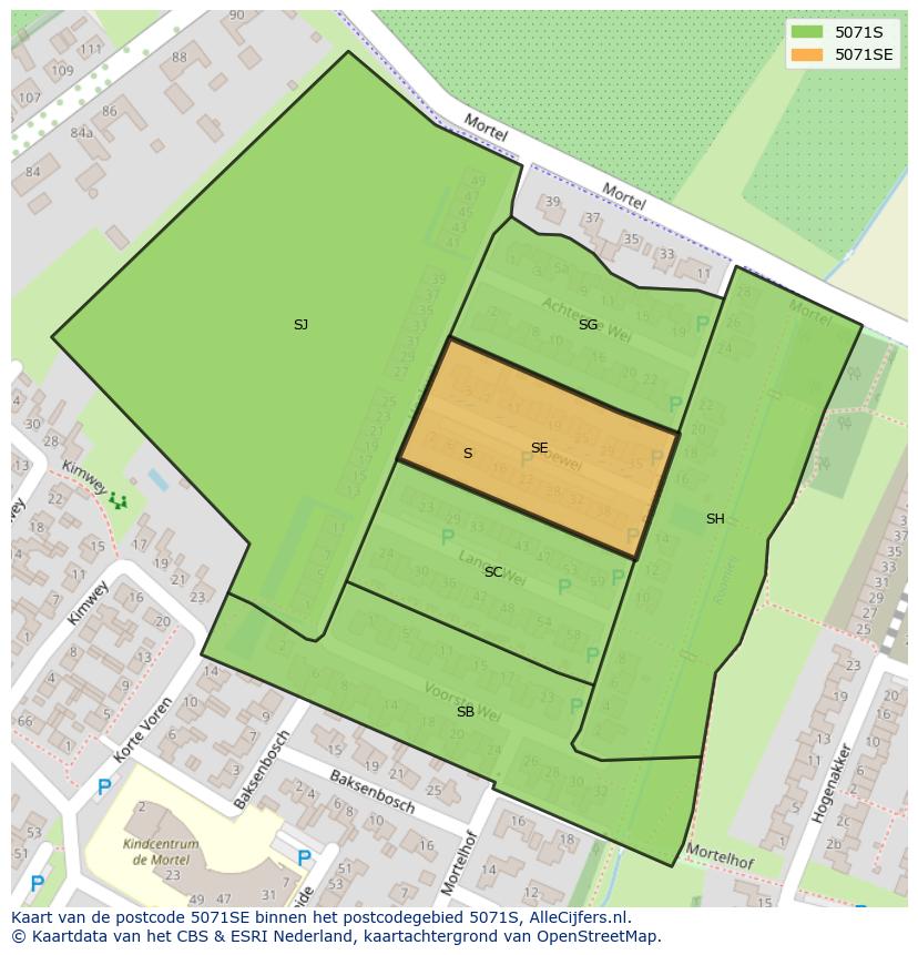 Afbeelding van het postcodegebied 5071 SE op de kaart.