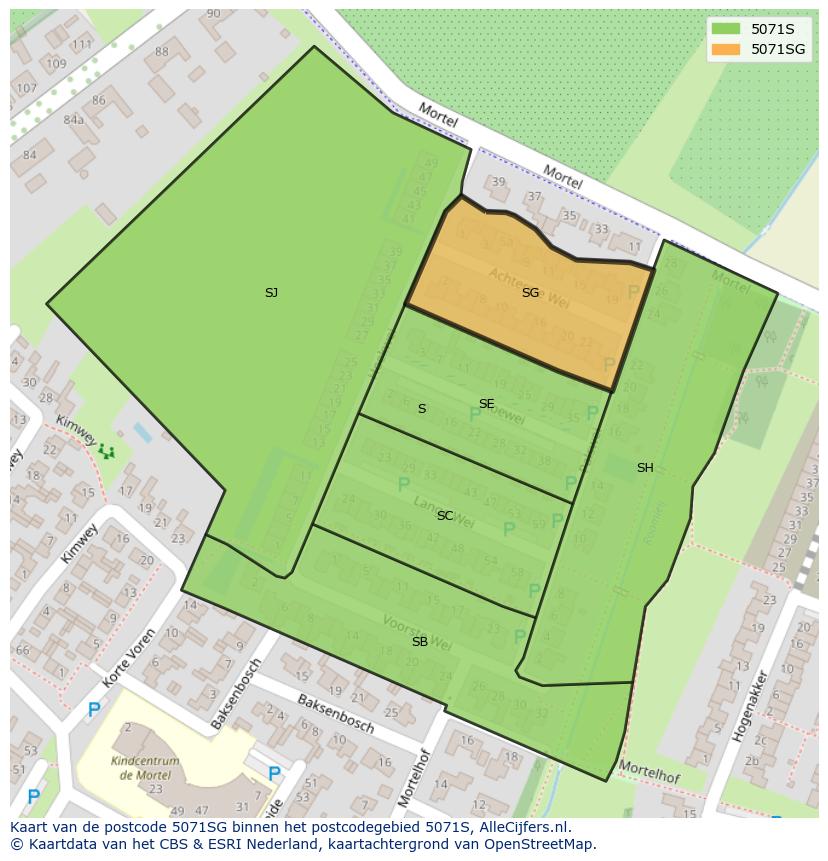 Afbeelding van het postcodegebied 5071 SG op de kaart.
