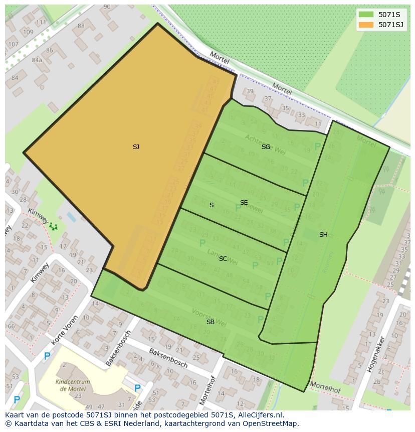 Afbeelding van het postcodegebied 5071 SJ op de kaart.