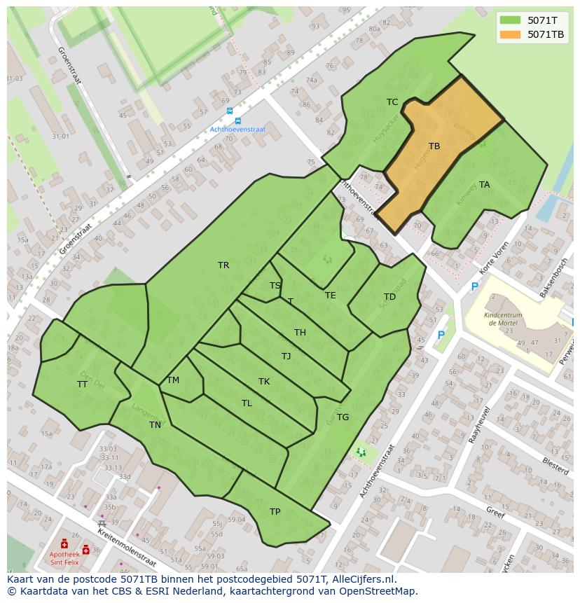 Afbeelding van het postcodegebied 5071 TB op de kaart.
