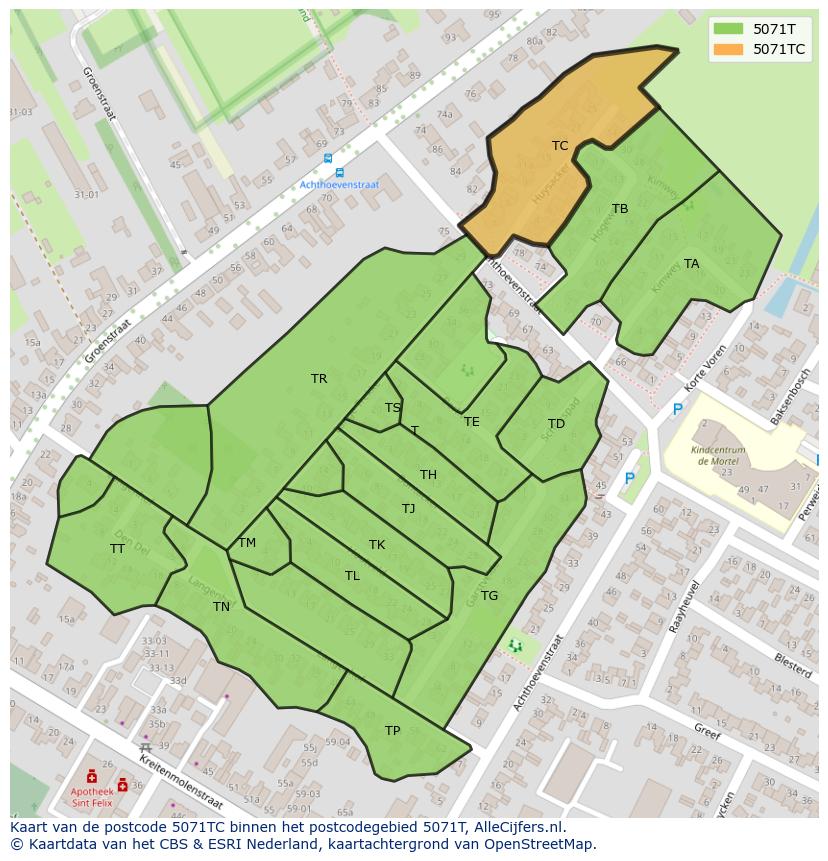Afbeelding van het postcodegebied 5071 TC op de kaart.
