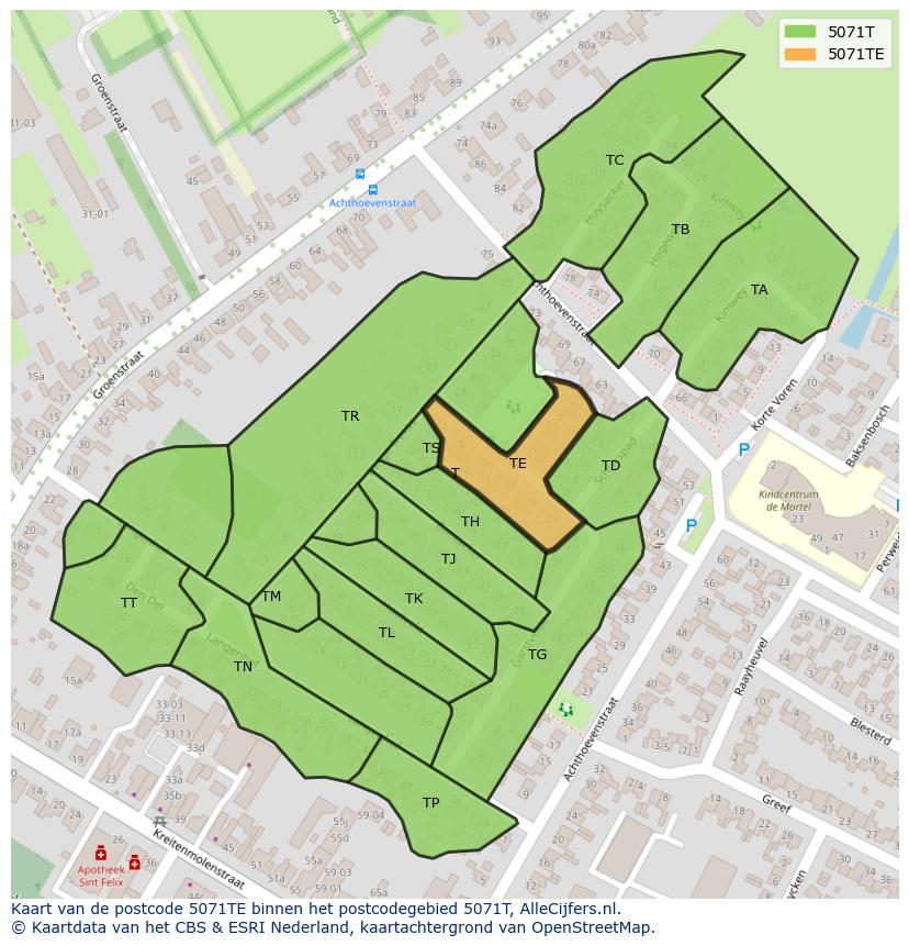 Afbeelding van het postcodegebied 5071 TE op de kaart.