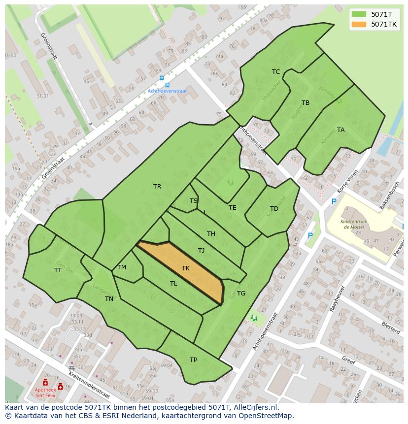 Afbeelding van het postcodegebied 5071 TK op de kaart.