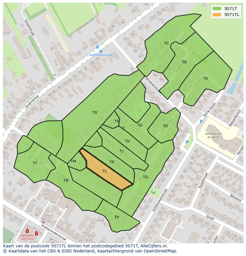 Afbeelding van het postcodegebied 5071 TL op de kaart.