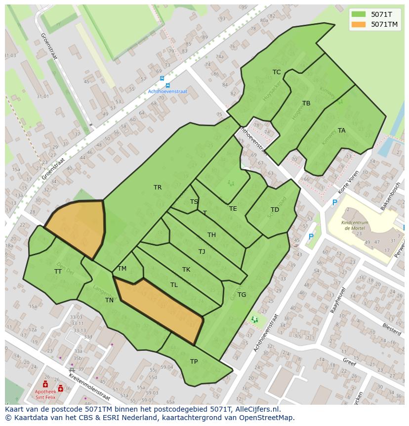 Afbeelding van het postcodegebied 5071 TM op de kaart.
