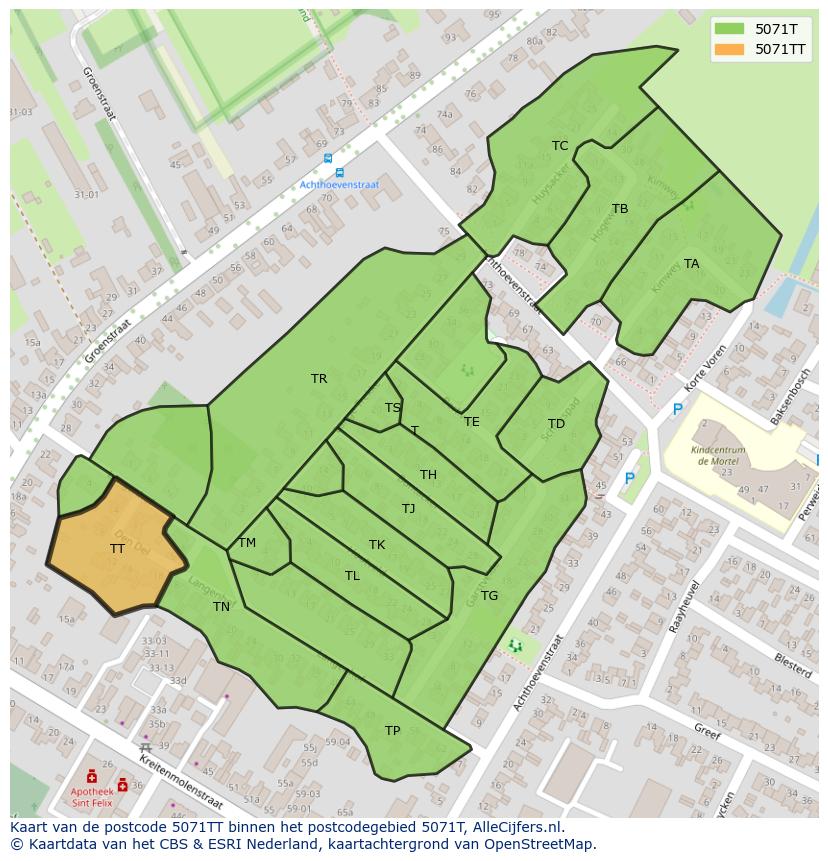 Afbeelding van het postcodegebied 5071 TT op de kaart.