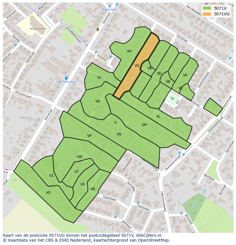 Afbeelding van het postcodegebied 5071 VG op de kaart.