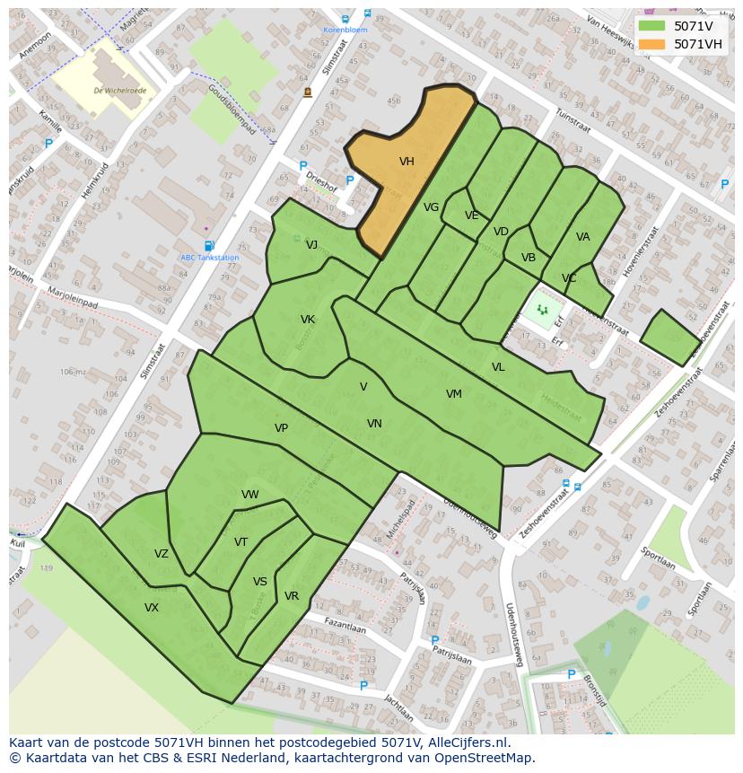 Afbeelding van het postcodegebied 5071 VH op de kaart.