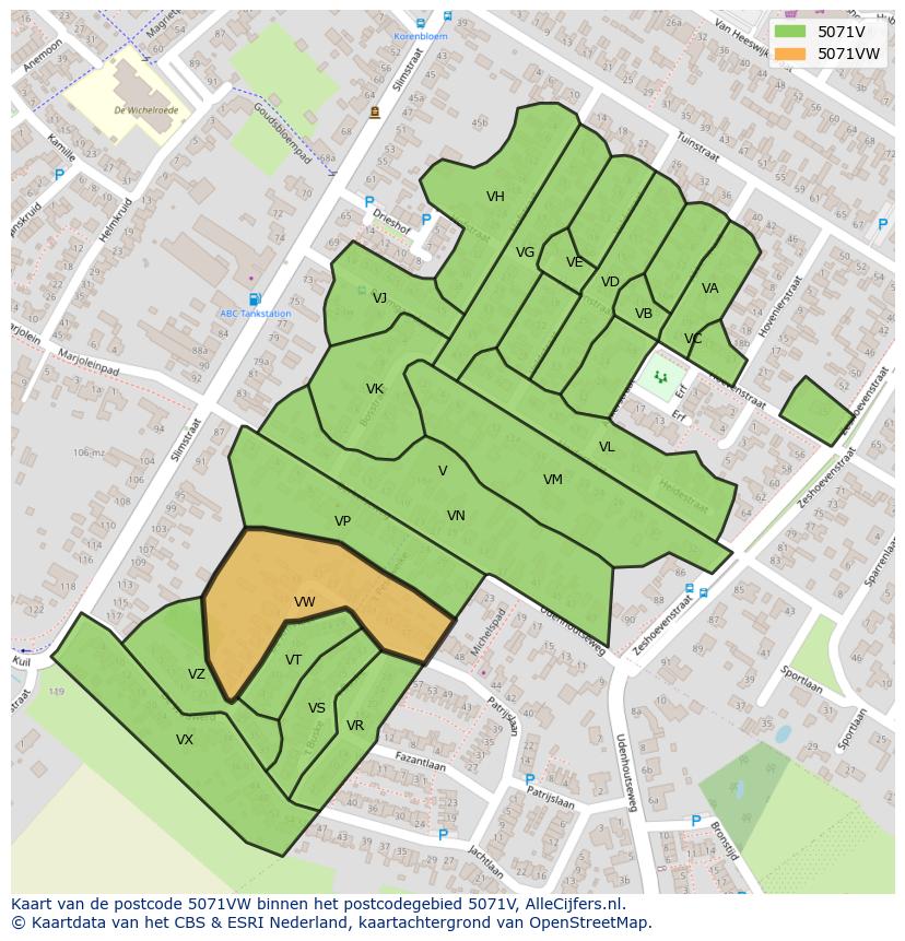Afbeelding van het postcodegebied 5071 VW op de kaart.