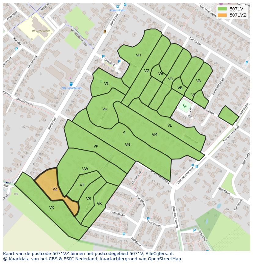 Afbeelding van het postcodegebied 5071 VZ op de kaart.