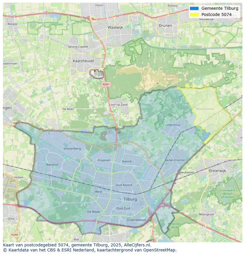 Afbeelding van het postcodegebied 5074 op de kaart.