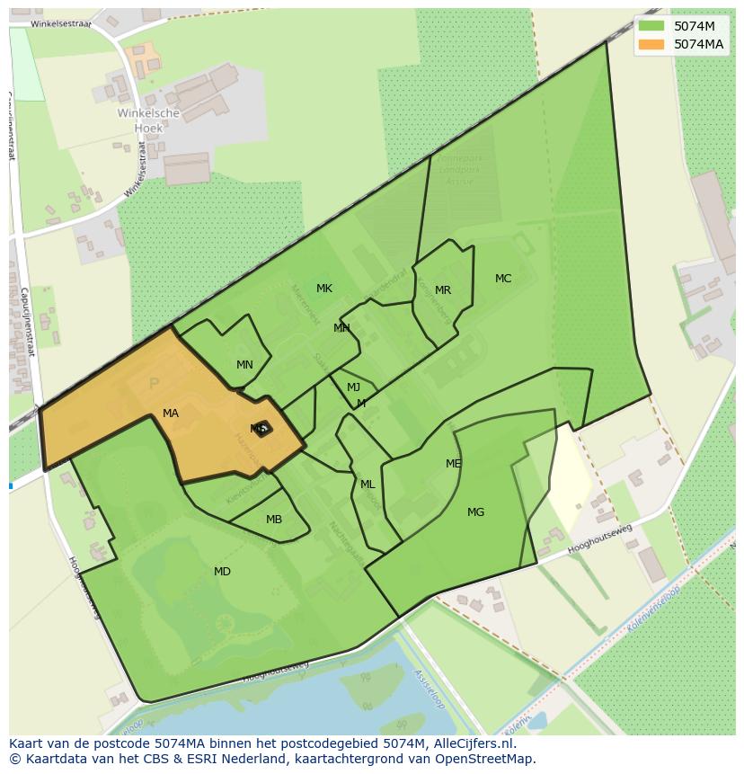 Afbeelding van het postcodegebied 5074 MA op de kaart.
