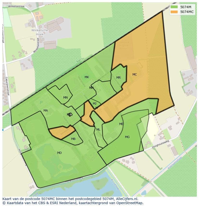 Afbeelding van het postcodegebied 5074 MC op de kaart.