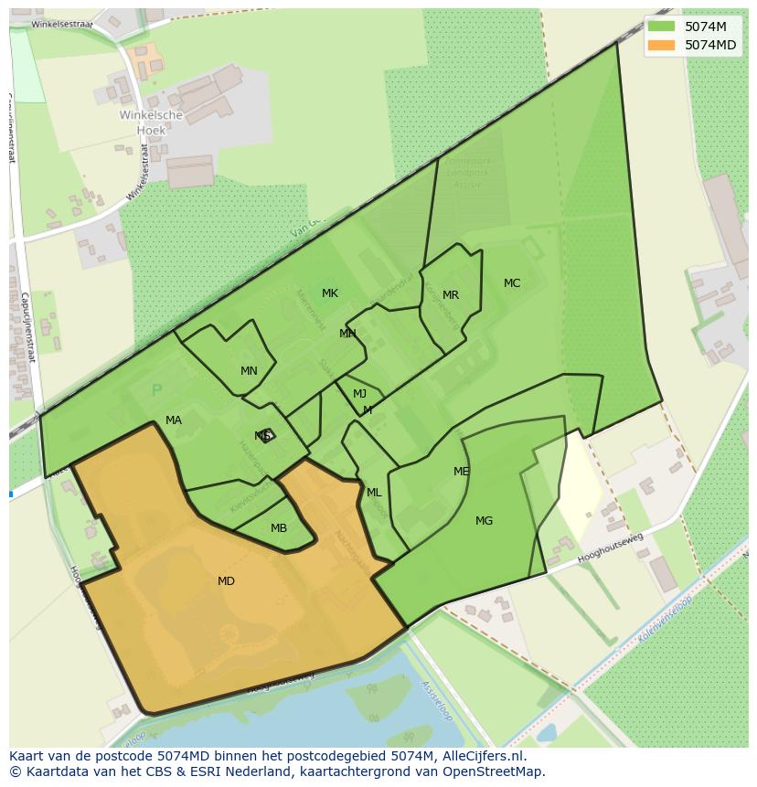 Afbeelding van het postcodegebied 5074 MD op de kaart.