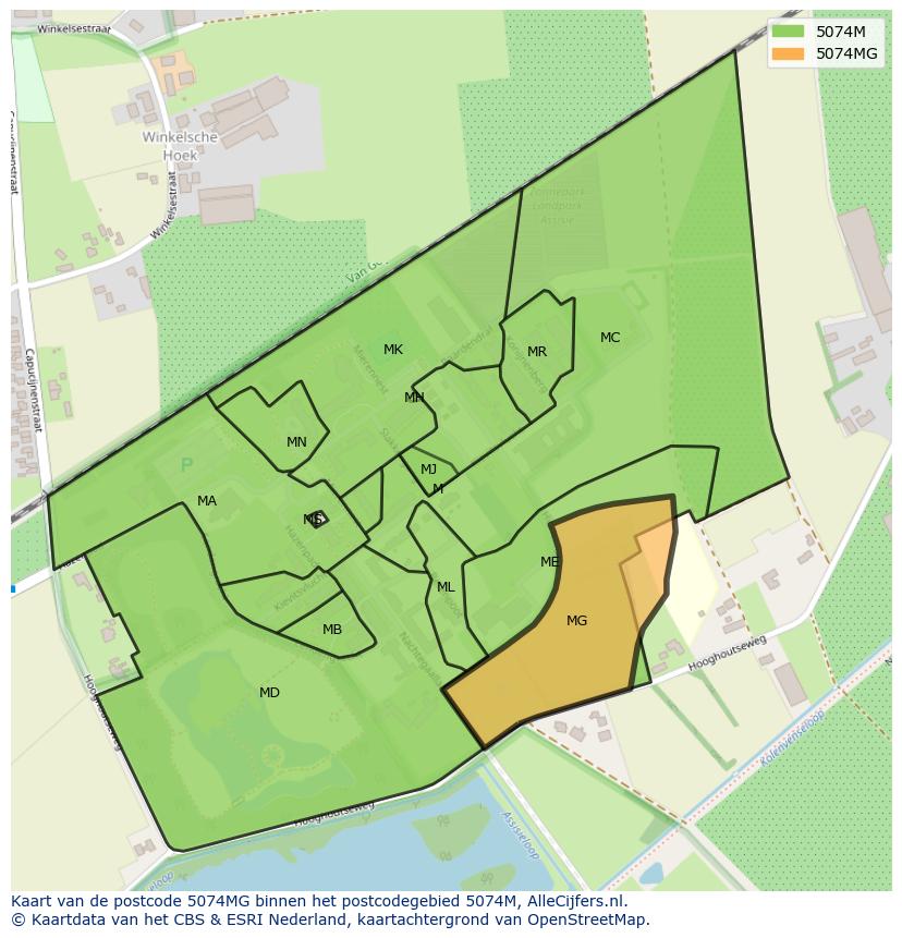 Afbeelding van het postcodegebied 5074 MG op de kaart.