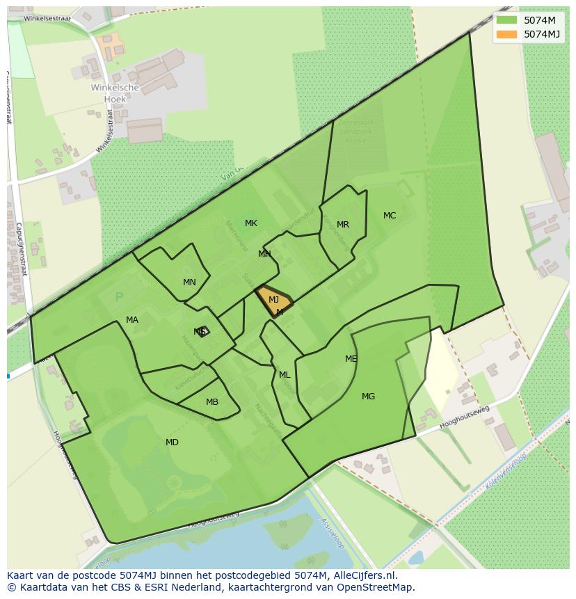 Afbeelding van het postcodegebied 5074 MJ op de kaart.