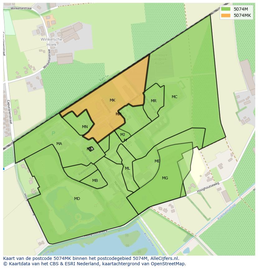 Afbeelding van het postcodegebied 5074 MK op de kaart.
