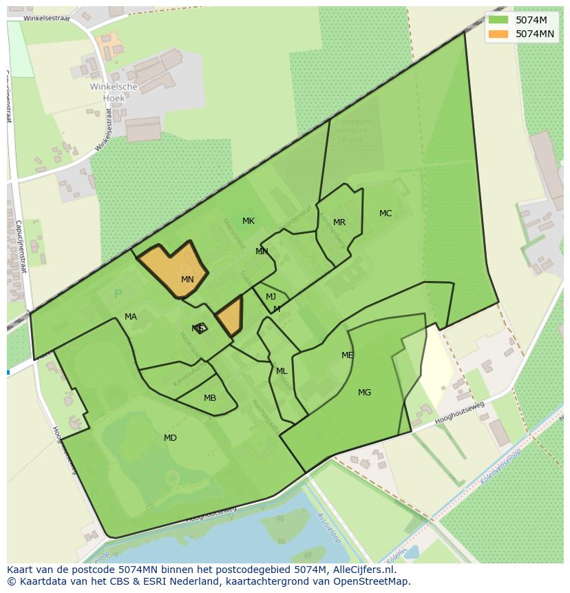 Afbeelding van het postcodegebied 5074 MN op de kaart.