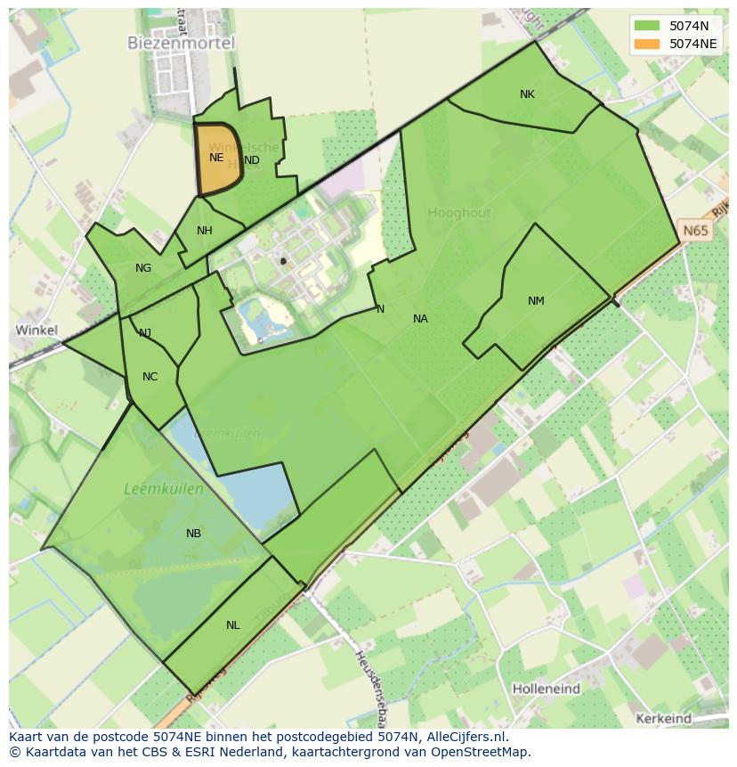 Afbeelding van het postcodegebied 5074 NE op de kaart.