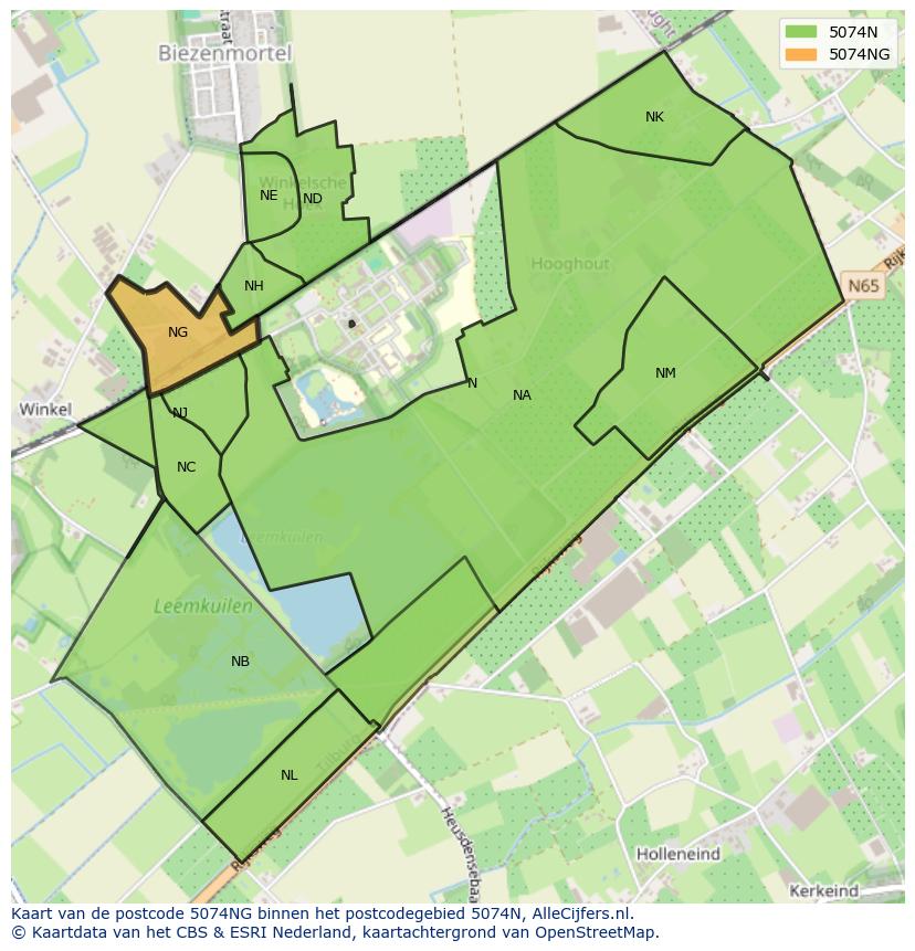 Afbeelding van het postcodegebied 5074 NG op de kaart.