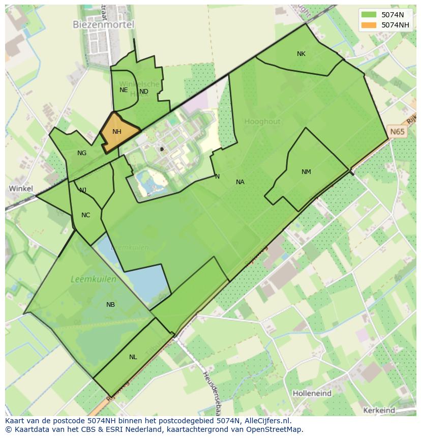 Afbeelding van het postcodegebied 5074 NH op de kaart.