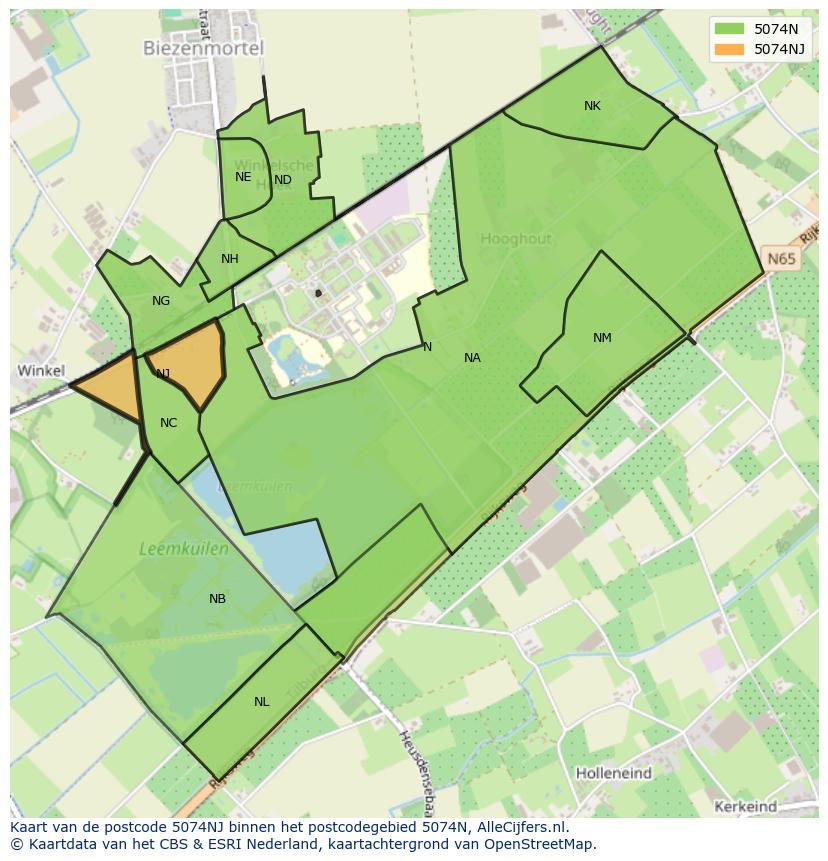 Afbeelding van het postcodegebied 5074 NJ op de kaart.