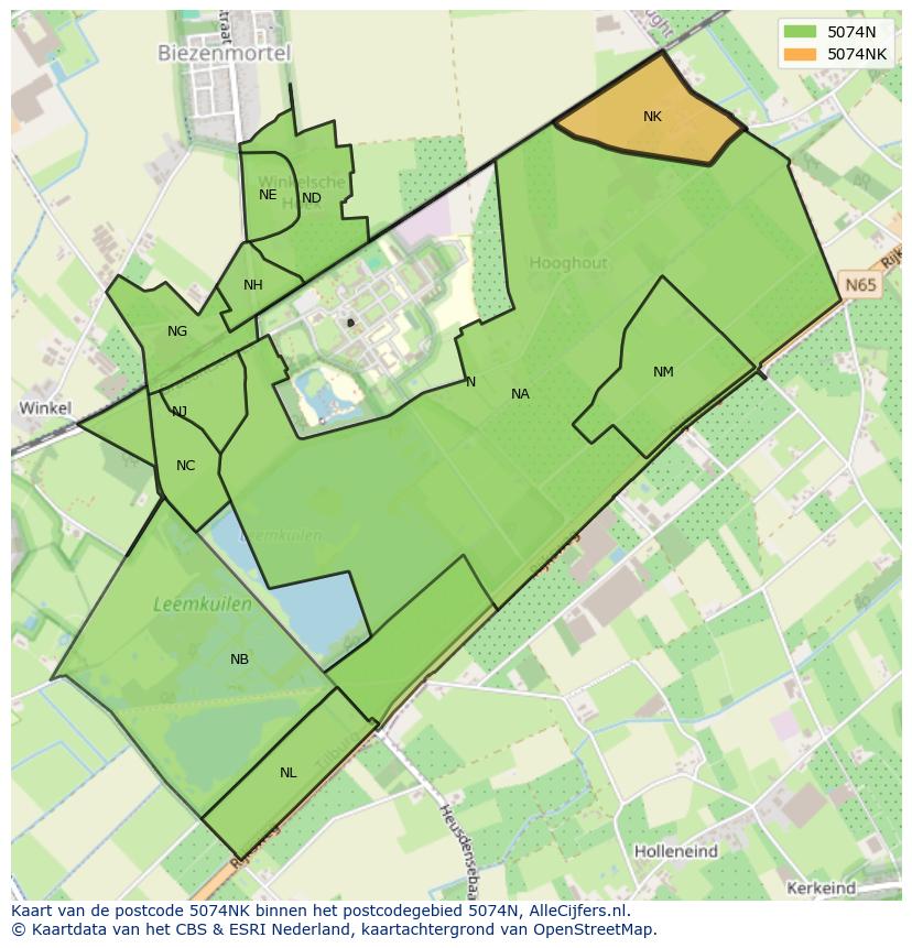 Afbeelding van het postcodegebied 5074 NK op de kaart.