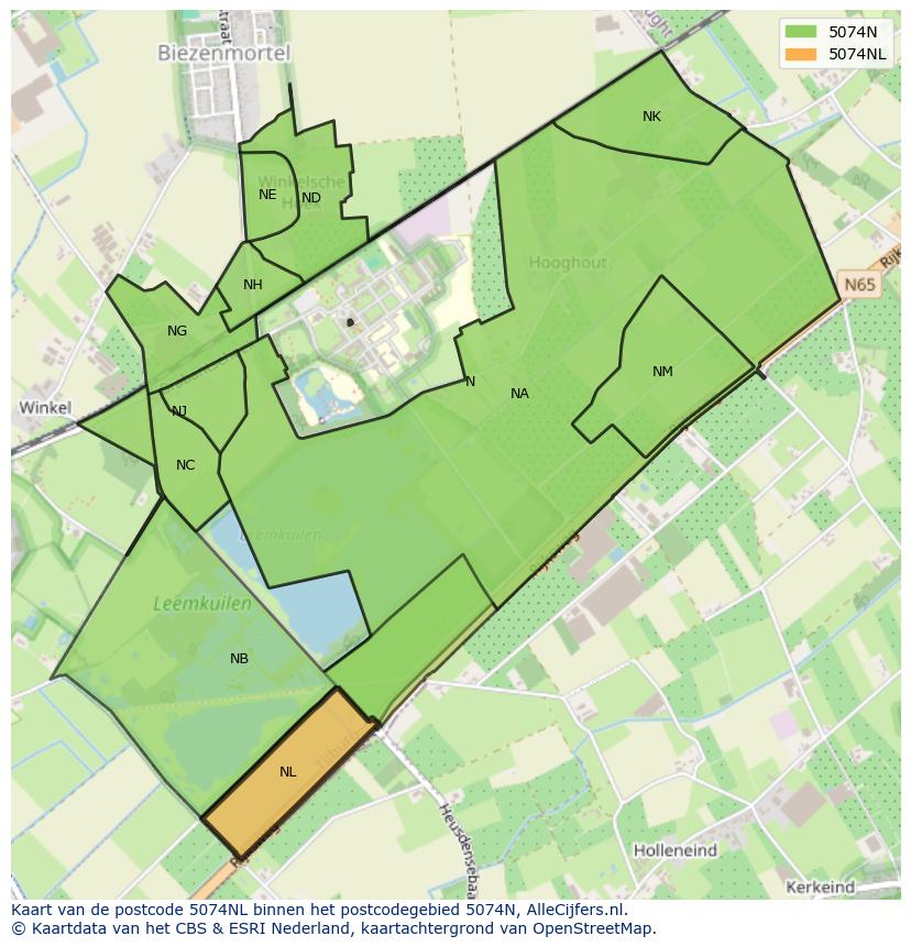 Afbeelding van het postcodegebied 5074 NL op de kaart.