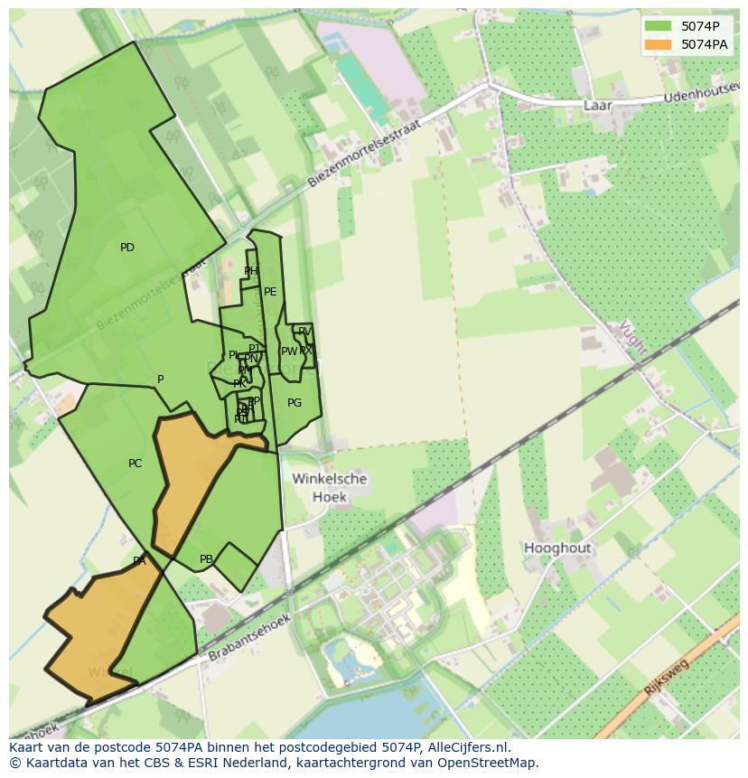 Afbeelding van het postcodegebied 5074 PA op de kaart.