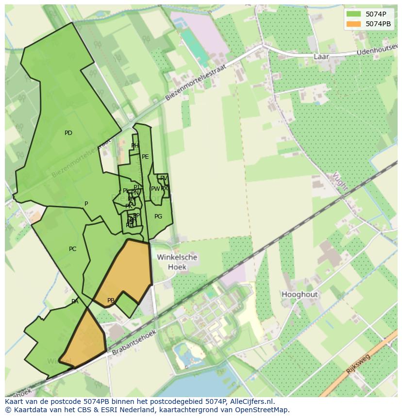 Afbeelding van het postcodegebied 5074 PB op de kaart.