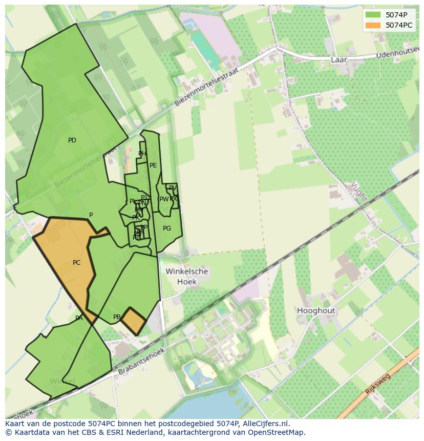 Afbeelding van het postcodegebied 5074 PC op de kaart.
