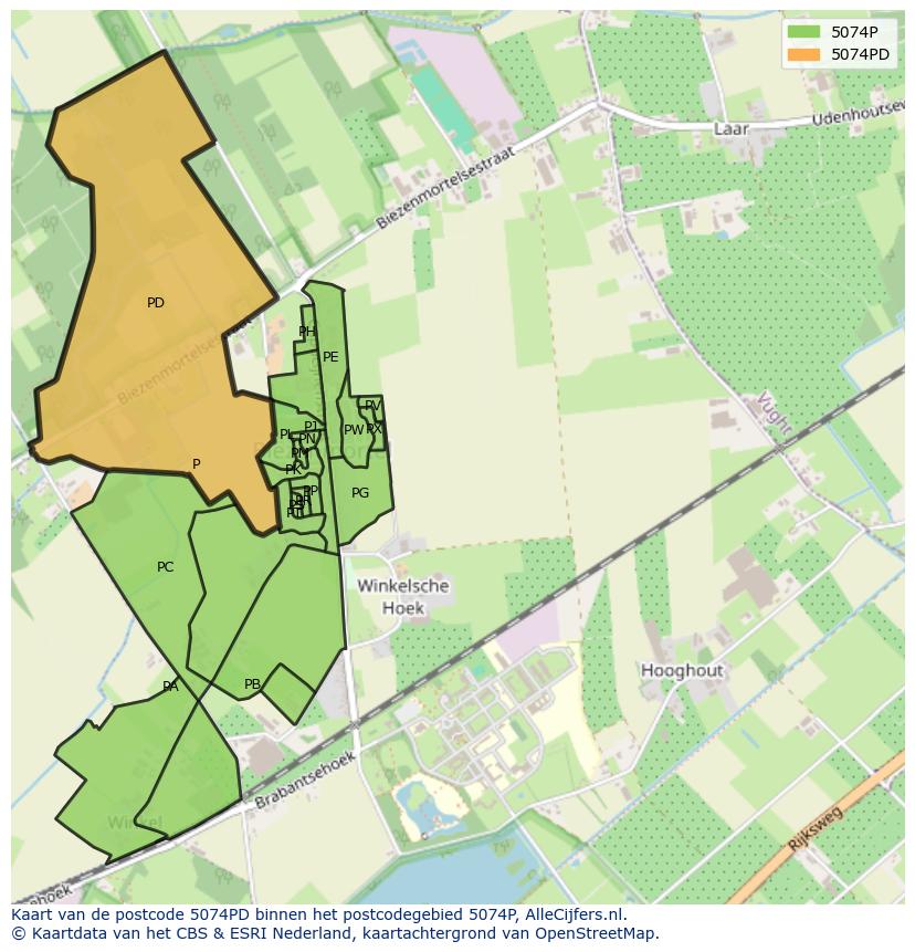 Afbeelding van het postcodegebied 5074 PD op de kaart.