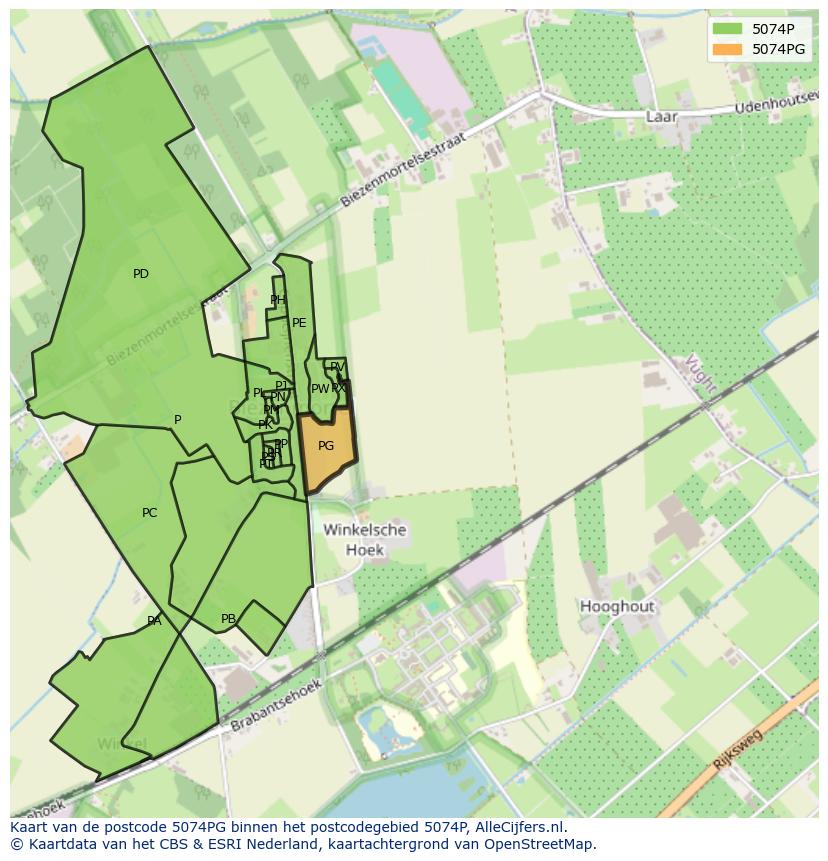 Afbeelding van het postcodegebied 5074 PG op de kaart.