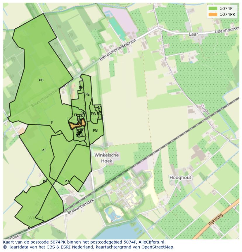 Afbeelding van het postcodegebied 5074 PK op de kaart.