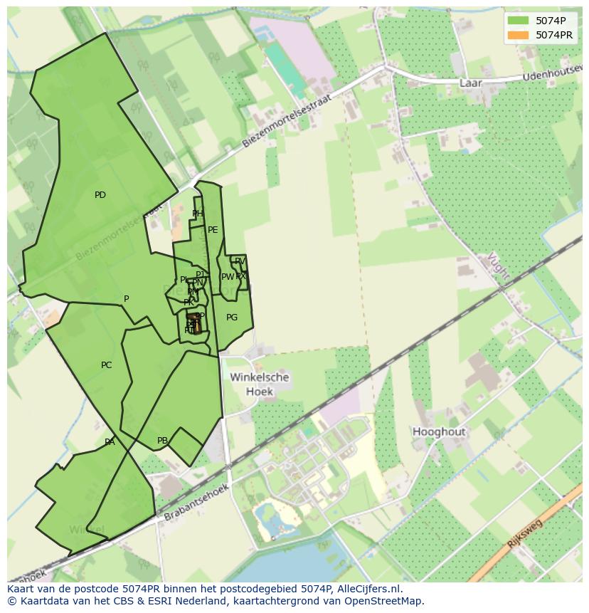Afbeelding van het postcodegebied 5074 PR op de kaart.