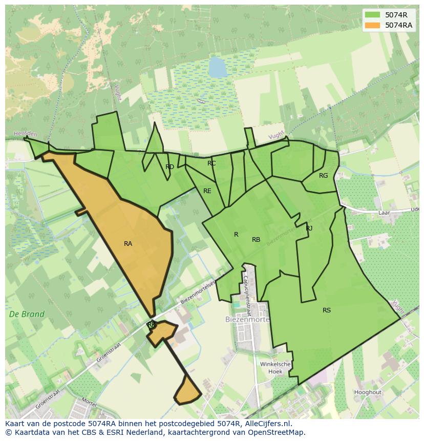 Afbeelding van het postcodegebied 5074 RA op de kaart.