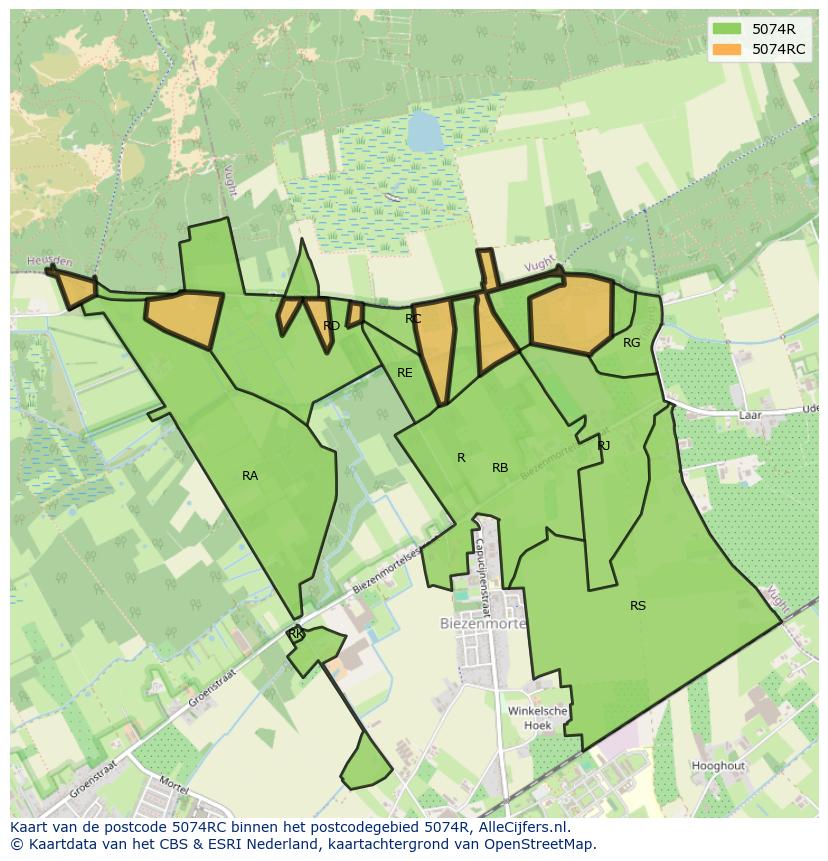 Afbeelding van het postcodegebied 5074 RC op de kaart.