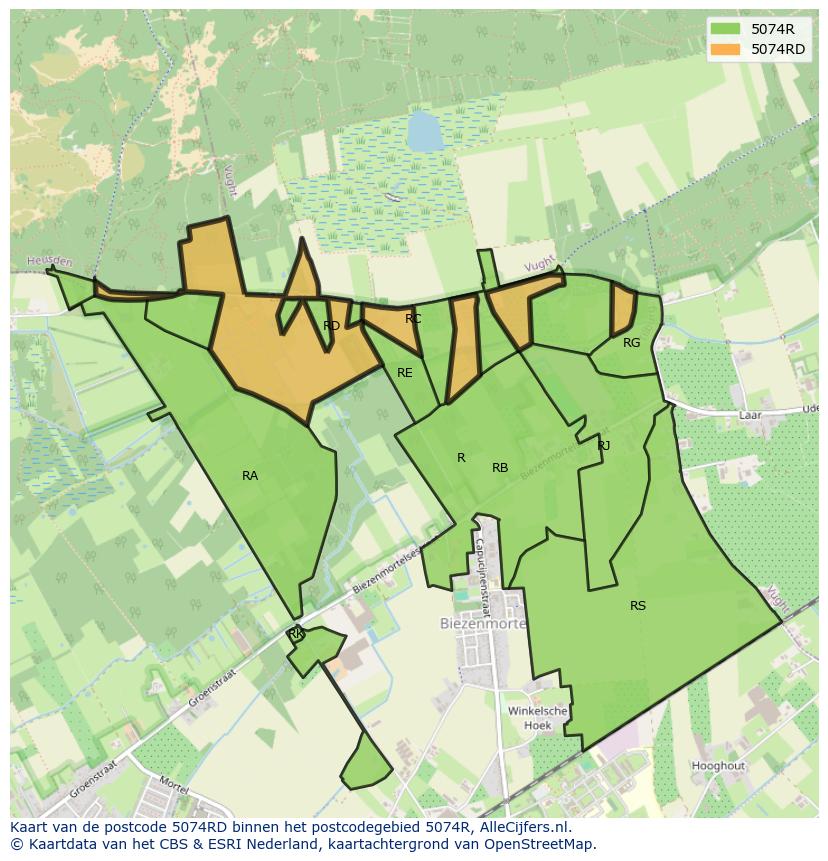 Afbeelding van het postcodegebied 5074 RD op de kaart.