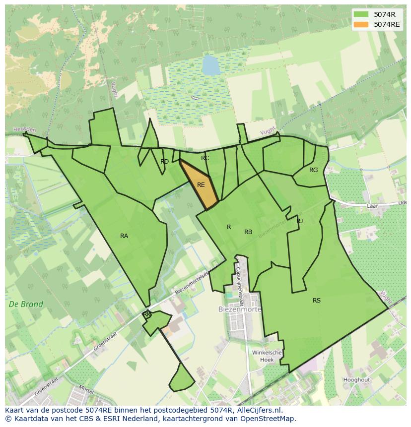 Afbeelding van het postcodegebied 5074 RE op de kaart.